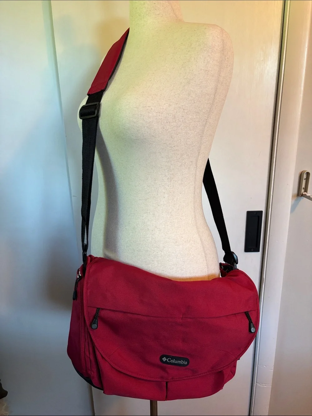 Columbia Red Baby Bag with Black Strap
